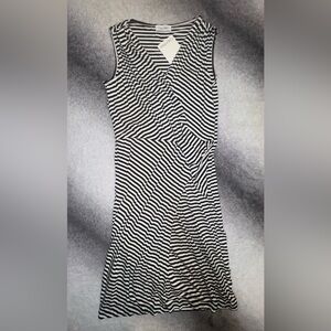 NWT Calvin Klein White Black Faux Wrap Jersey Dress 4‎